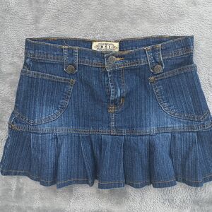 Y2K Vtg Pleated Denim Mini Skirt Low Rise Jean Schoolgirl  Coquette 2000s Sz 7/8